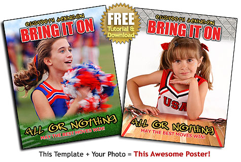 Cheerleading, football, basketball poster